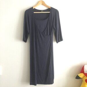 NOM Maternity Knit Faux Wrap Midi Dress Lined made in‎ USA Navy Womens Si…
